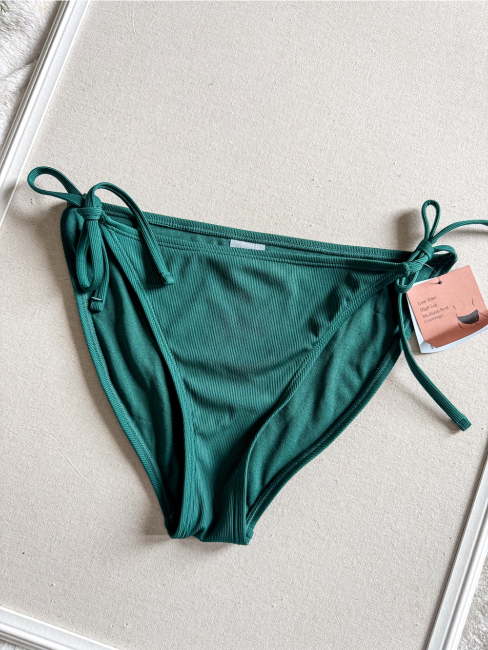 Shade & Shore Green Ribbed Tie Side Bikini Bottoms Medium NWT